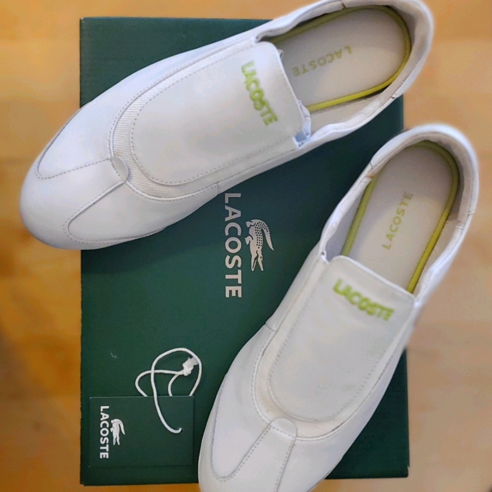 NIB Lacoste White Okra slip ons